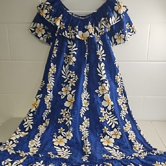 Hawaiian Tropical Floral Tiered Off-or on Shoulder Beachy Sundress Pocket - Picture 8 of 10